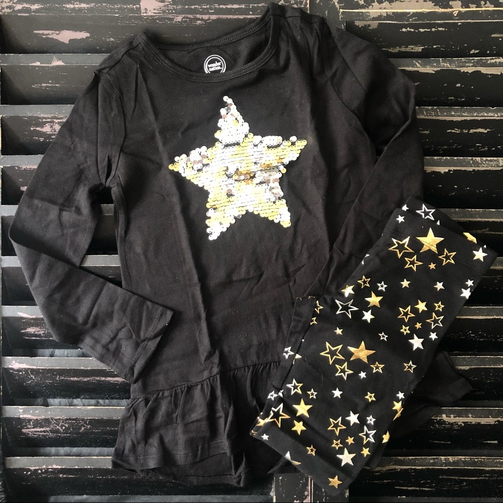 Wonder Nation Sequined Star Long Sleeve Peplum Tunic & Legging Set